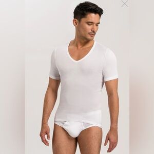 HANRO Mens  Fitted Cotton V-Neck T-Shirt Undershirt - XL WHITE NWT